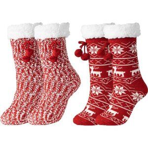 2 Pairs Women's Non Slip Winter Thick Slipper Socks with Grippers